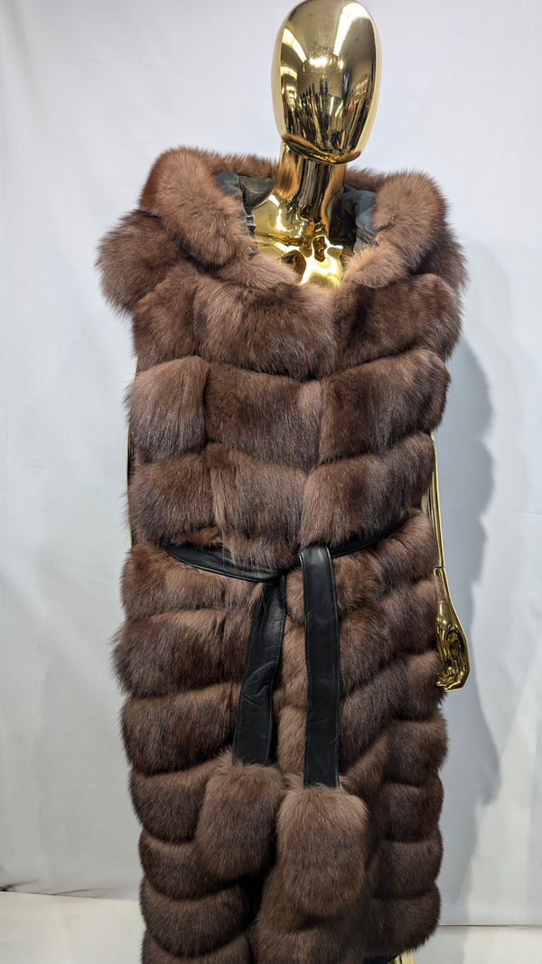 Sable Brown Fox Vest 47"long  Zip-off at 32"