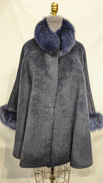 Alpaca Cape with Fox Collar and cuffs Navy